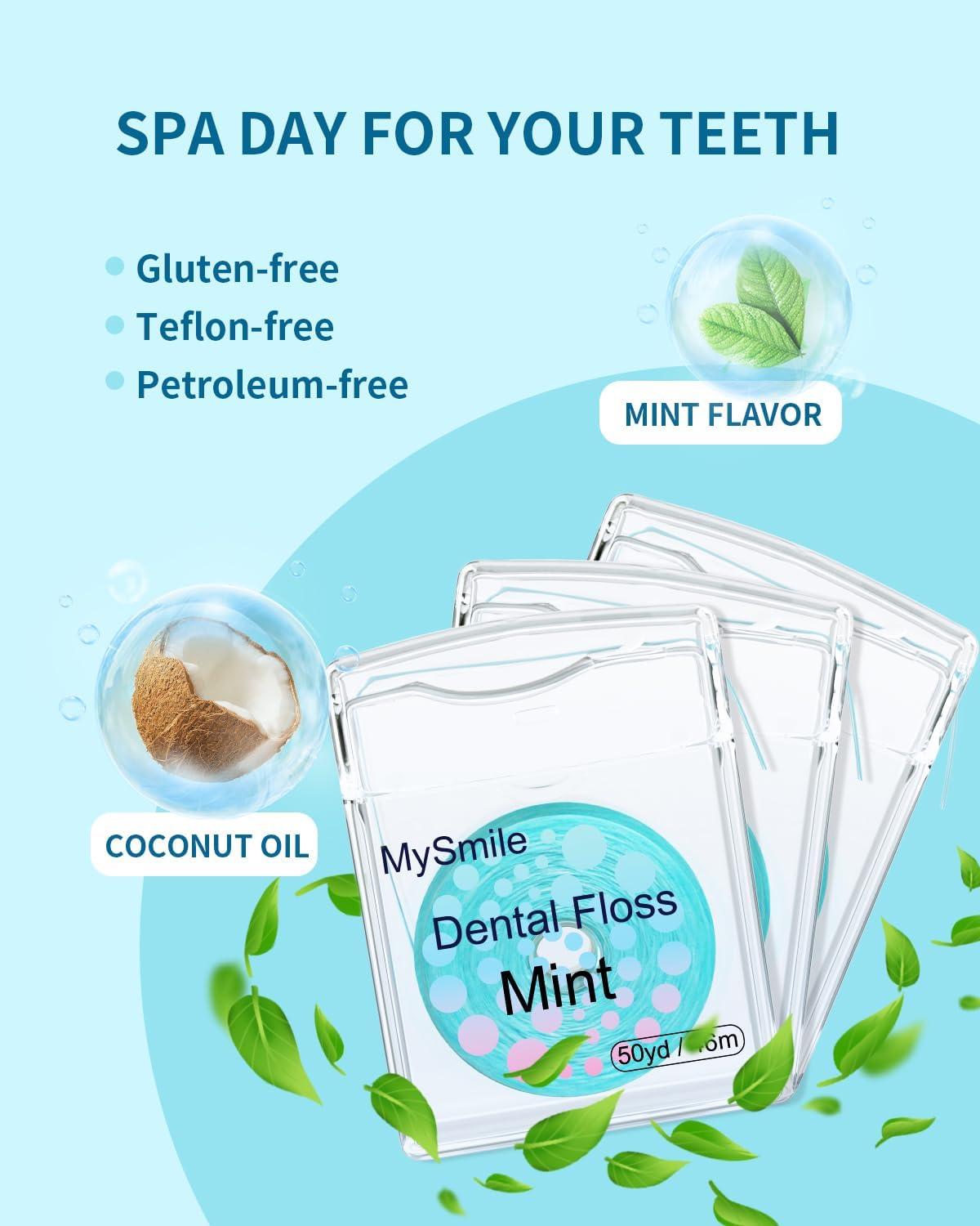 image:imageMySmile Woven Dental Floss Effective Plaque Removal Cruelty Free Tooth Floss Mint Waxed Expanding Vegan KidFriendly String Floss with Coconut Oil 50 Yards4 Pack