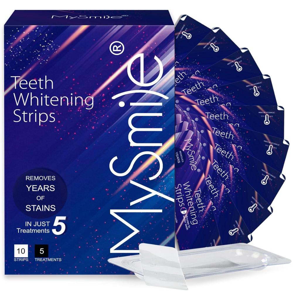 image:imageMySmile Advanced Teeth Whitening Strips NonSensitive Formulated 5X Plus Whitening Results Safe for Enamel 10 Whitening Strips Dental Stain Remover for Whiter Smile Removes Years of Stains