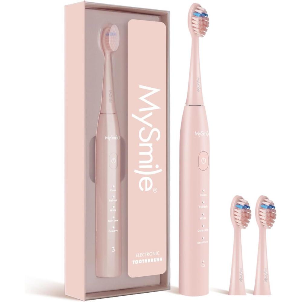 image:imageMySmile DY156 Electric Toothbrush for Adults Rechargeable Sonic Battery Toothbrush Portable with 3 Brush Heads 2 Mins 5 Modes Smart Timer 45000VPM One Charge for 60 Days PinkPink