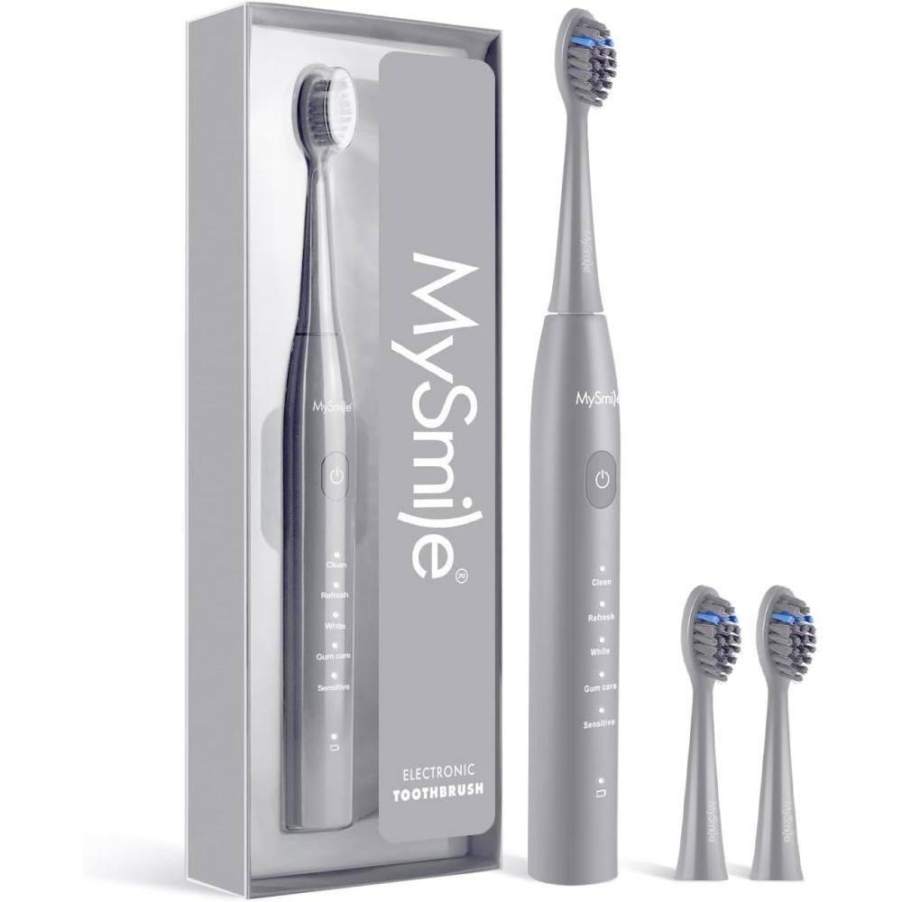 image:imageMySmile DY156 Electric Toothbrush for Adults Rechargeable Sonic Battery Toothbrush Portable with 3 Brush Heads 2 Mins 5 Modes Smart Timer 45000VPM One Charge for 60 Days PinkGray