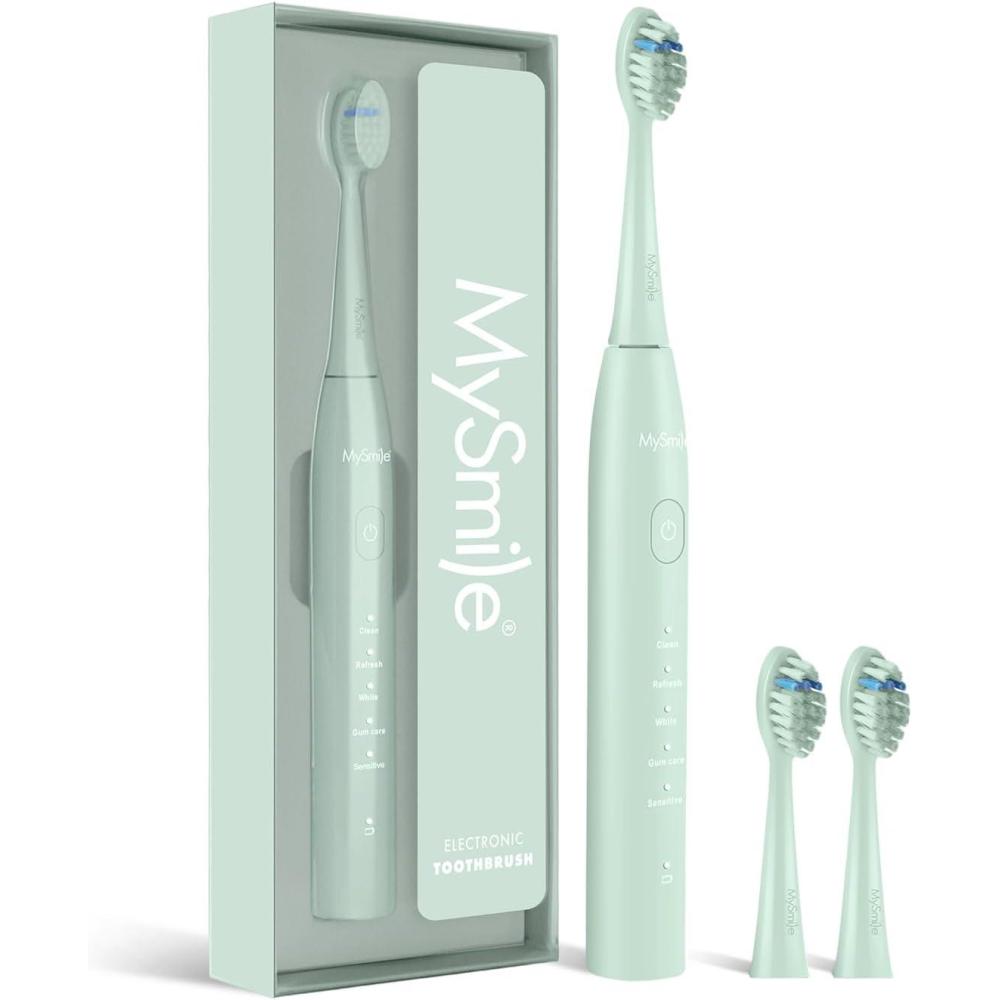 image:imageMySmile DY156 Electric Toothbrush for Adults Rechargeable Sonic Battery Toothbrush Portable with 3 Brush Heads 2 Mins 5 Modes Smart Timer 45000VPM One Charge for 60 Days PinkGreen