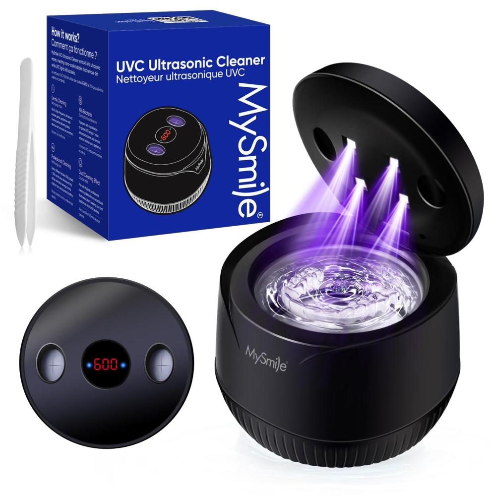image:imageMySmile Dental Ultrasonic Retainer Cleaner Machine 45kHz UV Denture Cleaner with 200ML Capacity for Aligner Braces Mouth Guard Night Guard Portable Dental Cleaning Pod with Digital Timer BlackBlack