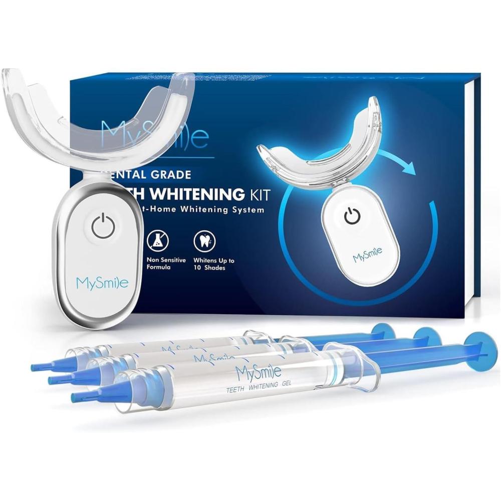 image:imageMySmile Teeth Whitening Kit for Sensitive Teeth with LED Light 10 Min NonSensitive Fast Tooth Whitener 3 Carbamide Peroxide Whitening Gel Powerful Formula Enamel SafeBlue