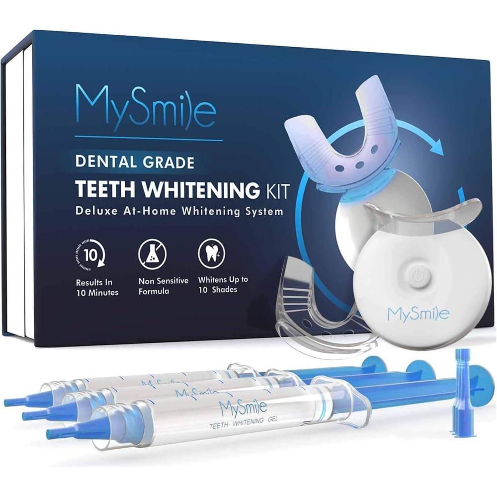 image:imageMySmile Teeth Whitening Kit with LED Light 10 Min NonSensitive Fast Teeth Whitener with 3 Carbamide Peroxide Whitening Gel Helps to Remove Stains from Coffee Smoking Wines Soda Food