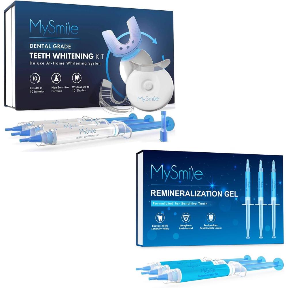 image:imageMySmile Teeth Whitening Kit with LED Light Remineralization Gel NonSensitive Teeth Whitener Teeth Whitening Gel to Remove Stains Desensitizing Gel to Reduce Teeth Sensitivity Strengthen Tooth Enamel