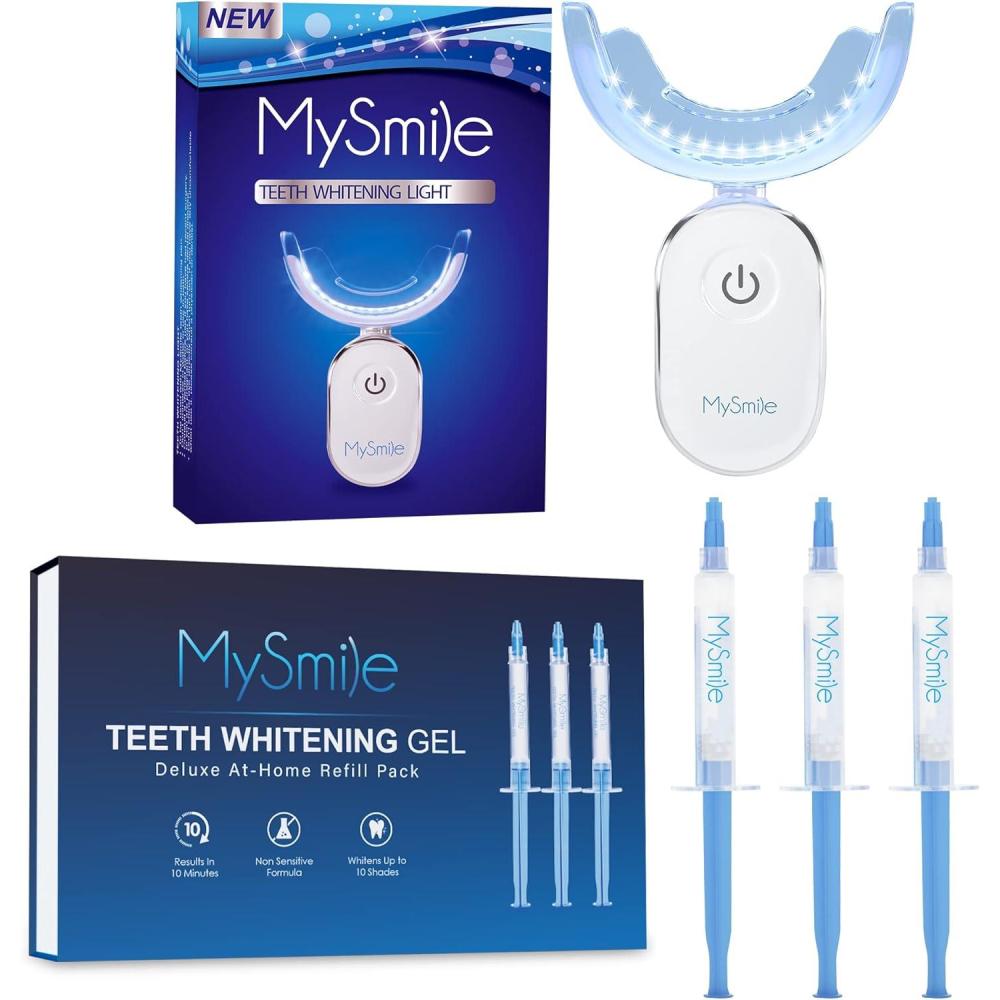 image:imageMySmile Teeth Whitening Light3 NonSensitive Teeth Whitening Gel Refill Pack10 Minute Treatment Teeth Whitening Products28x Powerful Blue LED Light for Whitening Teeth