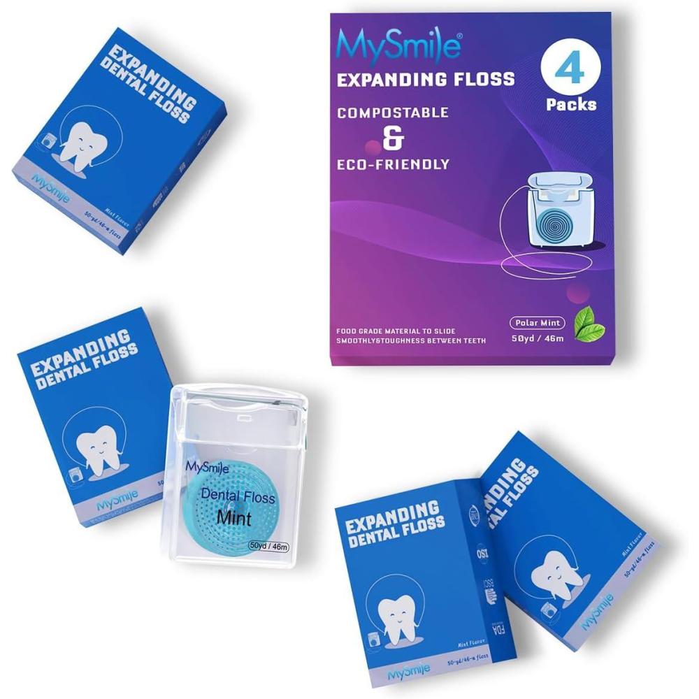 image:imageMySmile Woven Dental Floss Effective Plaque Removal Cruelty Free Tooth Floss Mint Waxed Expanding Vegan KidFriendly String Floss with Coconut Oil 50 Yards4 Pack