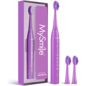 MySmile DY156 Electric Toothbrush for Adults, Rechargeable Sonic Battery Toothbrush Portable with 3 Brush Heads, 2 Mins 5 Modes Smart Timer, 45000VPM, One Charge for 60 Days – Pink(Purple)