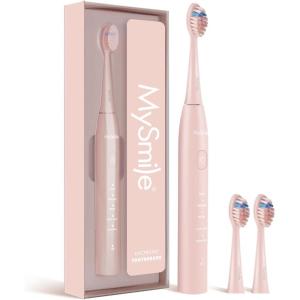 MySmile DY156 Electric Toothbrush for Adults, Rechargeable Sonic Battery Toothbrush Portable with 3 Brush Heads, 2 Mins 5 Modes Smart Timer, 45000VPM, One Charge for 60 Days – Pink(Pink)