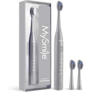 MySmile DY156 Electric Toothbrush for Adults, Rechargeable Sonic Battery Toothbrush Portable with 3 Brush Heads, 2 Mins 5 Modes Smart Timer, 45000VPM, One Charge for 60 Days – Pink(Gray)