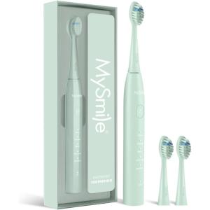 MySmile DY156 Electric Toothbrush for Adults, Rechargeable Sonic Battery Toothbrush Portable with 3 Brush Heads, 2 Mins 5 Modes Smart Timer, 45000VPM, One Charge for 60 Days – Pink(Green)