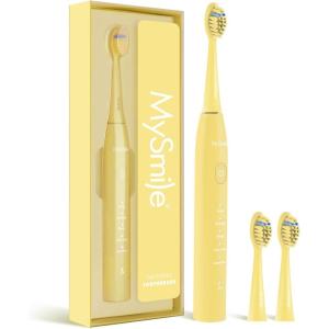 MySmile DY156 Electric Toothbrush for Adults, Rechargeable Sonic Battery Toothbrush Portable with 3 Brush Heads, 2 Mins 5 Modes Smart Timer, 45000VPM, One Charge for 60 Days – Pink(Yellow)