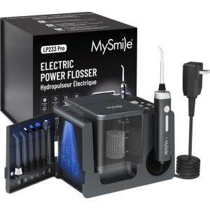 MySmile LP233 Pro UVC Sterilizable Countertop Water flossers for Teeth 800ML Digital Display Electric Oral Irrigator with a Water Filter 3 Modes and 6 Jet Tips (Graphite Grey)