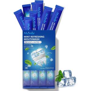 MySmile Mouthwash Alcohol Free, Mouth Wash for Adults, Travel Mouthwash, Oral Rinse Helps Kill 99% of Bad Breath Germs, Prevents Cavities, Fluoride Free, Fresh Mint, 30 Uses(Refreshing Mouthwash)