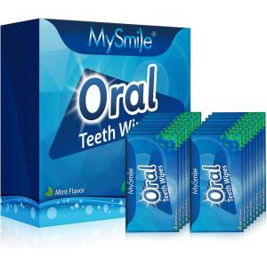 MySmile Teeth Wipes 100pcs Disposal Finger Brush Deep Cleaning Wipes Oral Brush Ups Tooth Wipes ​For Teeth Cleaning, Oral Freshes Mint Flavor(Blue)