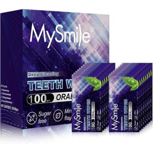MySmile Teeth Wipes 100pcs Disposal Finger Brush Deep Cleaning Wipes Oral Brush Ups Tooth Wipes ​For Teeth Cleaning, Oral Freshes Mint Flavor(Purple)