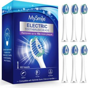 MySmile UC605 Electric Toothbrush Replacement Heads, 6 Packs (White)(White)